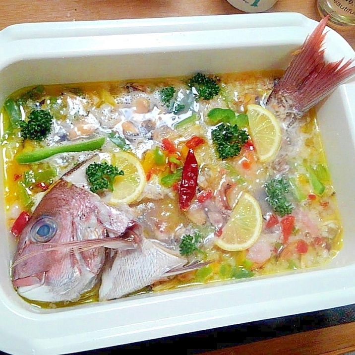 鯛の活き造りを食べたら残りは捨てずにブイヤパッツァ レシピ 作り方 By かんたんれぴこ 楽天レシピ